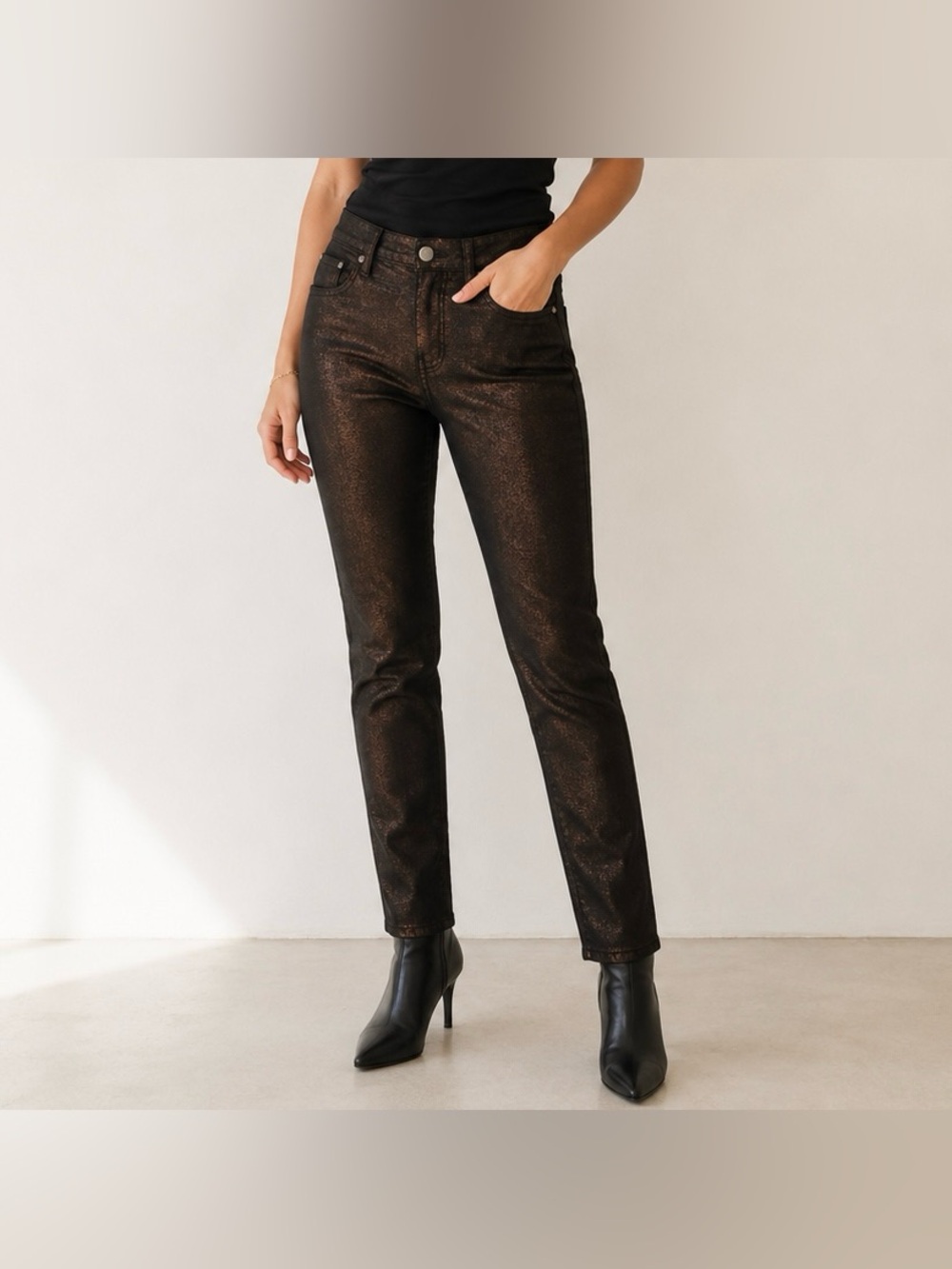 Rock and Shine Reitmans Red Bronze Metallic Sparkle Pants Womens Size 28 Petite